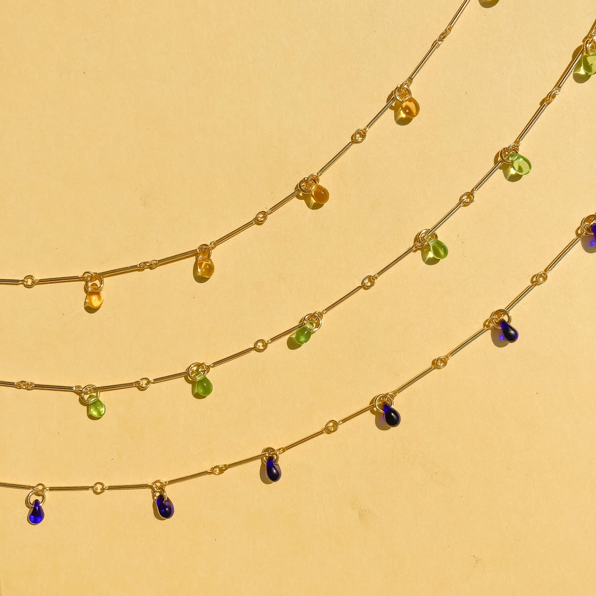 Teardrop Fringe Necklace in Cobalt Glass