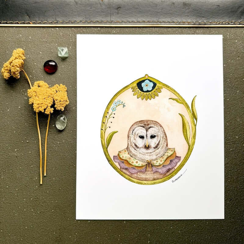 Floral Flight Crew: Owl of Forget-Me-Nots 8x10 Print from Polanshek of the Hills at Pinch in Northampton, MA