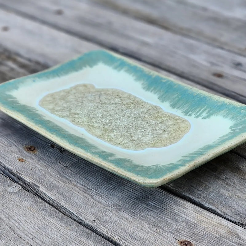 Small Rectangle Tray with a Straight Edge in Fern Glaze from Dock 6 Pottery at Pinch in Northampton, MA