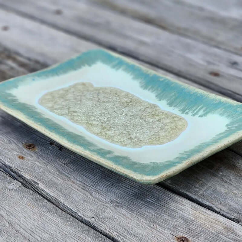 Small Rectangle Tray with a Straight Edge in Fern Glaze at PINCH