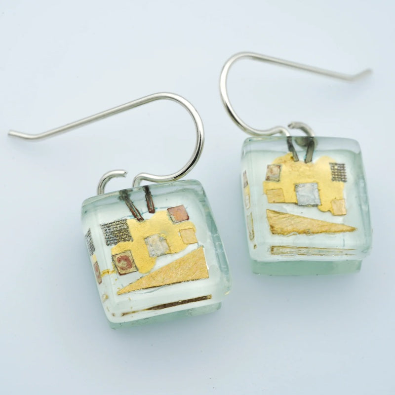 White Golden Phase Cube Earrings from Momo Glassworks at Pinch in Northampton, MA