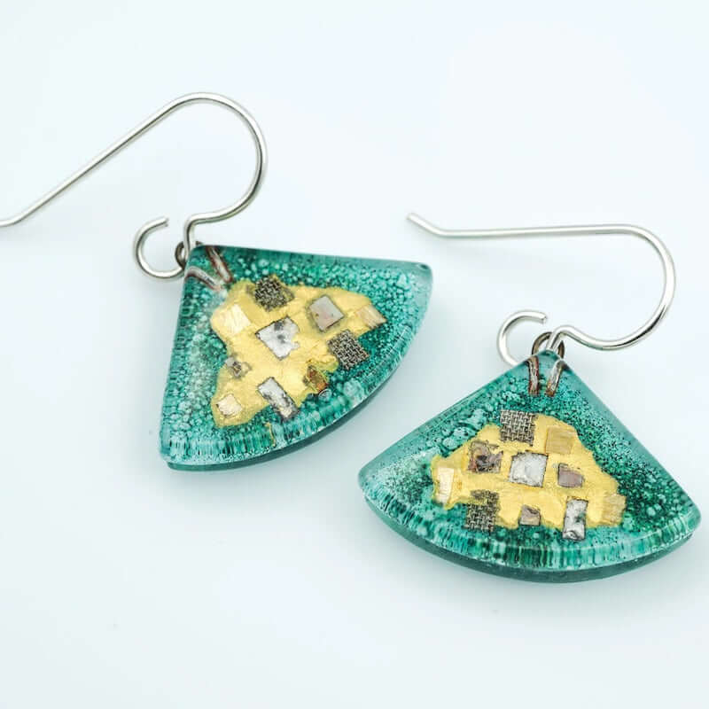 Aqua Golden Phase Medium Fan Earrings at PINCH