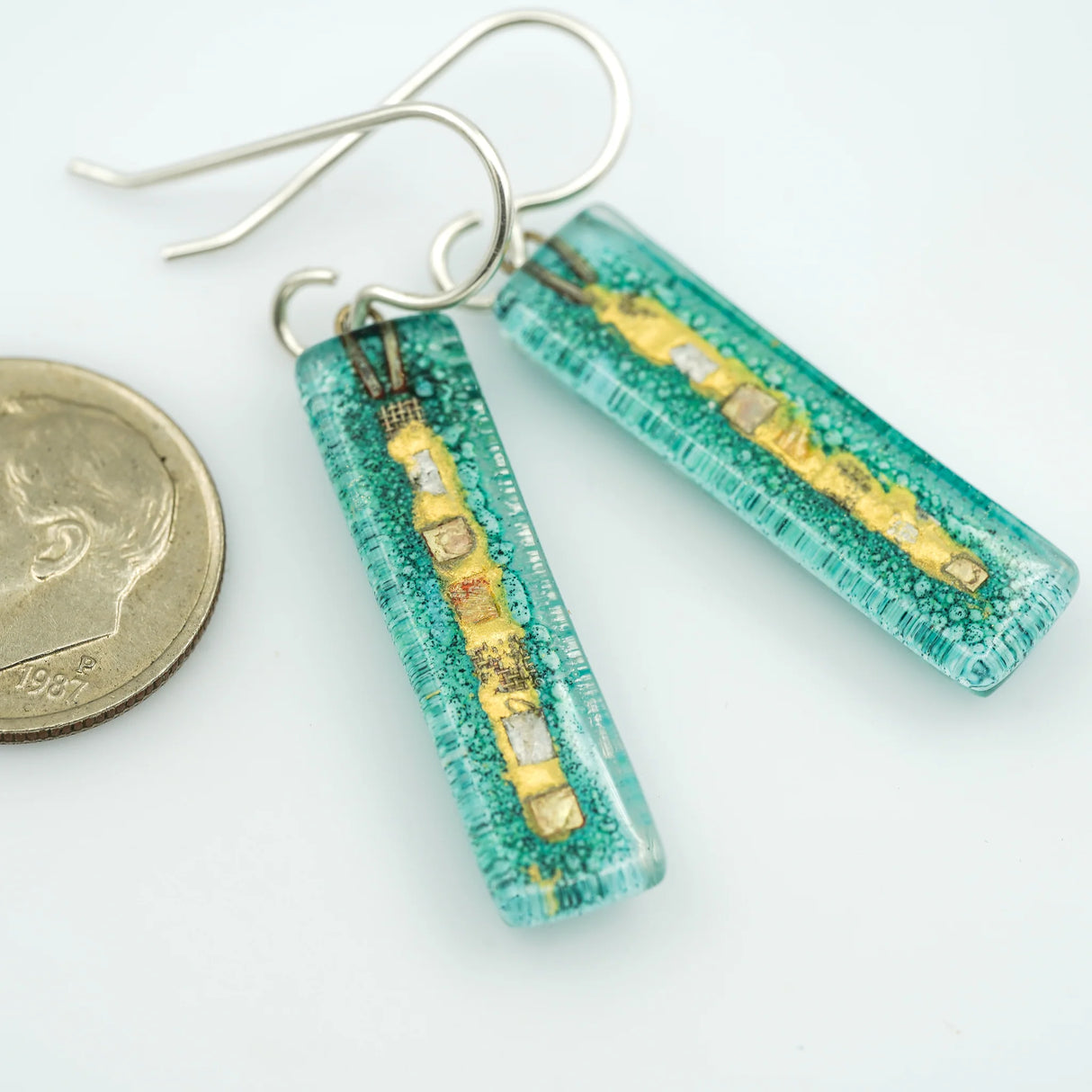 Golden Phase Medium Bar Earrings in Aqua