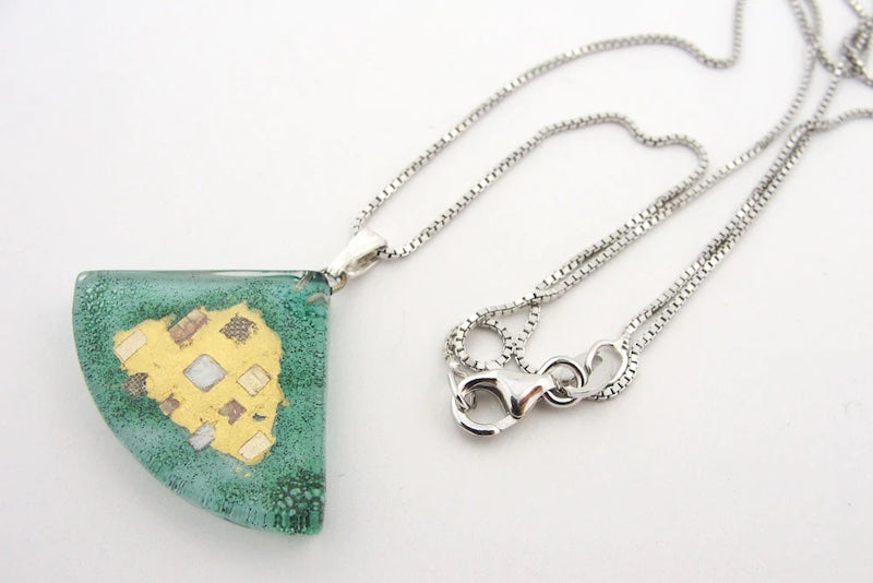 Aqua Golden Phase Large Fan Necklace from Momo Glassworks at Pinch in Northampton, MA