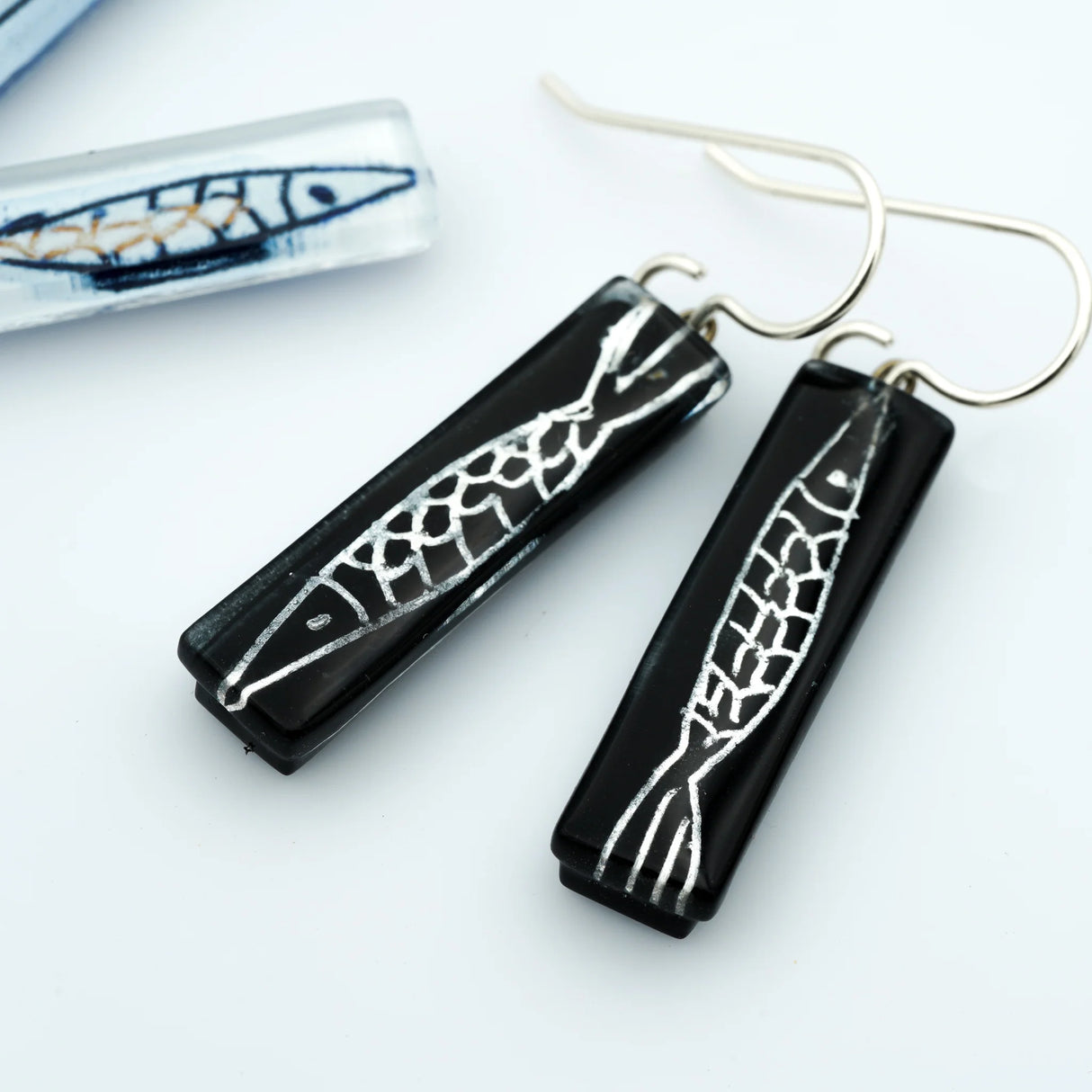 Pisces Medium Bar Earrings in Black and Silver from Momo Glassworks at Pinch in Northampton, MA