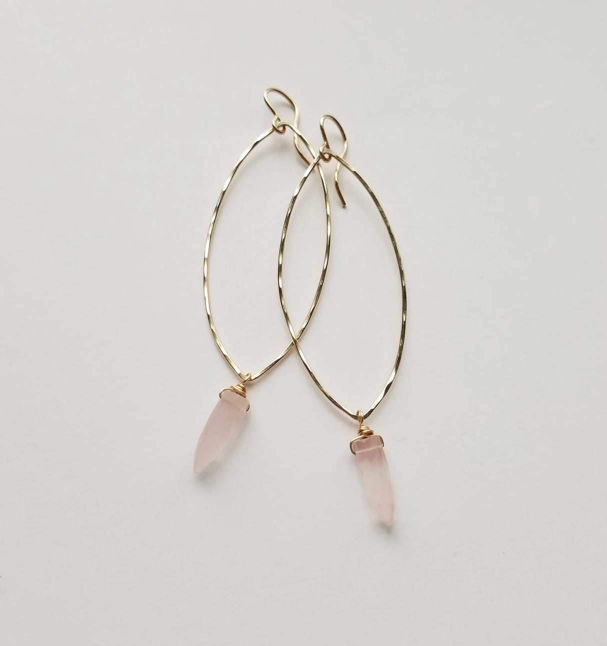 Small Gold Fill Shield Earrings with Rose Quartz Outside from Mary Risley at Pinch in Northampton, MA