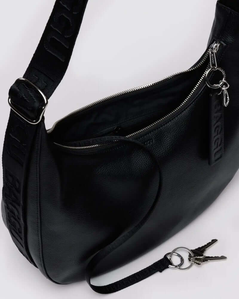 Medium Crescent Black Leather Bag at PINCH