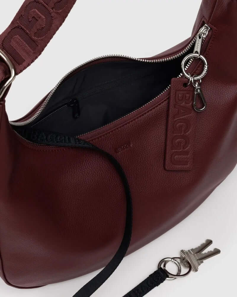 Mahogany Recycled Leather Medium Crescent Bag from Baggu at Pinch in Northampton, MA