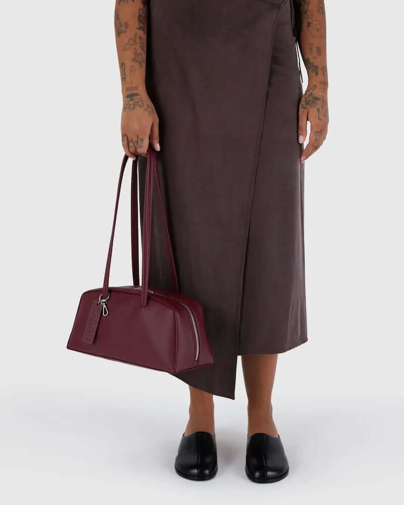Mahogany Recycled Leather Bowler Bag from Baggu at Pinch in Northampton, MA