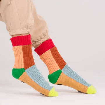 Kaleidoscope House Socks in Stone Rust Blue Size Large/XL at PINCH