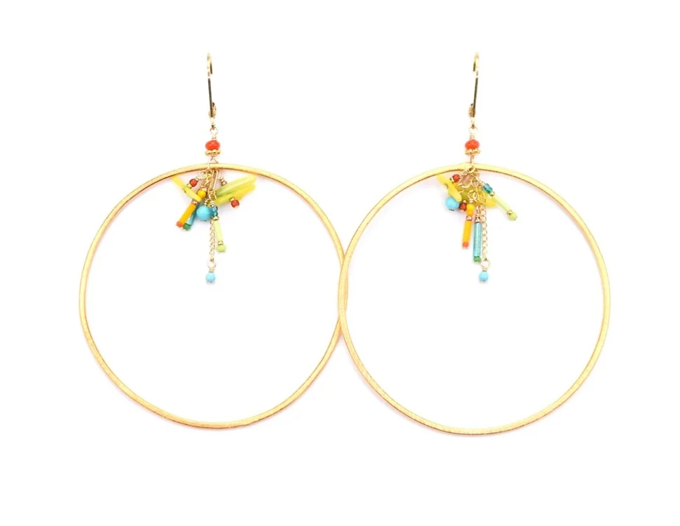 Earrings with 24K Gold Vermeil, Coral, and Turquoise