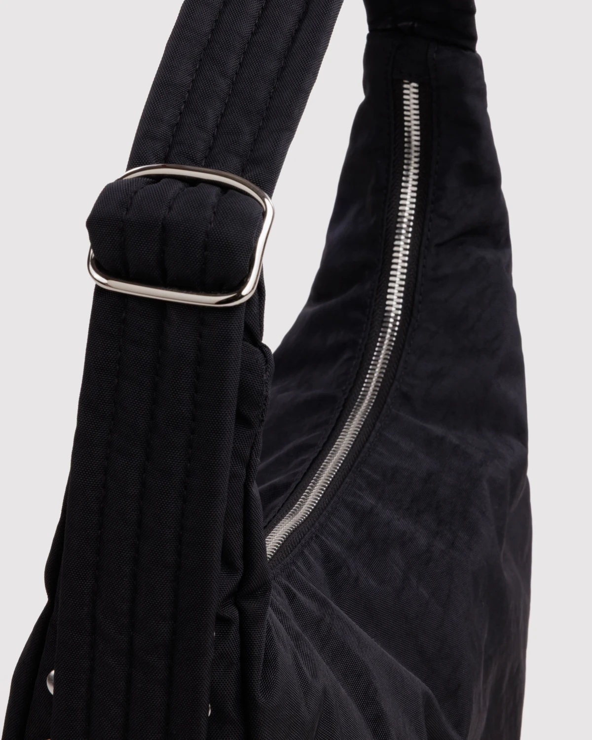 Black Nylon Shoulder Bag with Studs