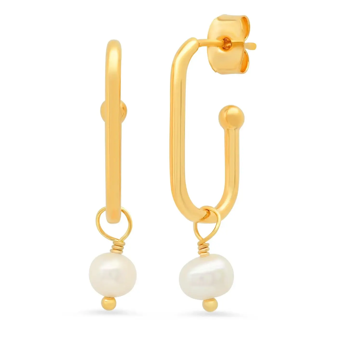 Rectangular Hoop Earrings Pearl Charm