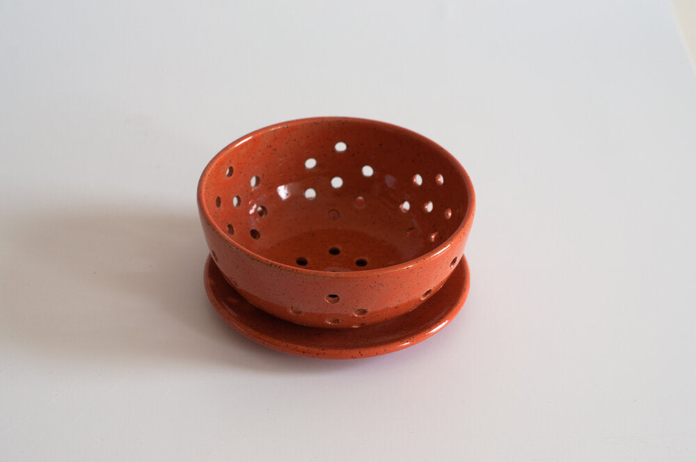 Small Berry Bowl with Saucer in Coral from Rachael Pots at Pinch in Northampton, MA