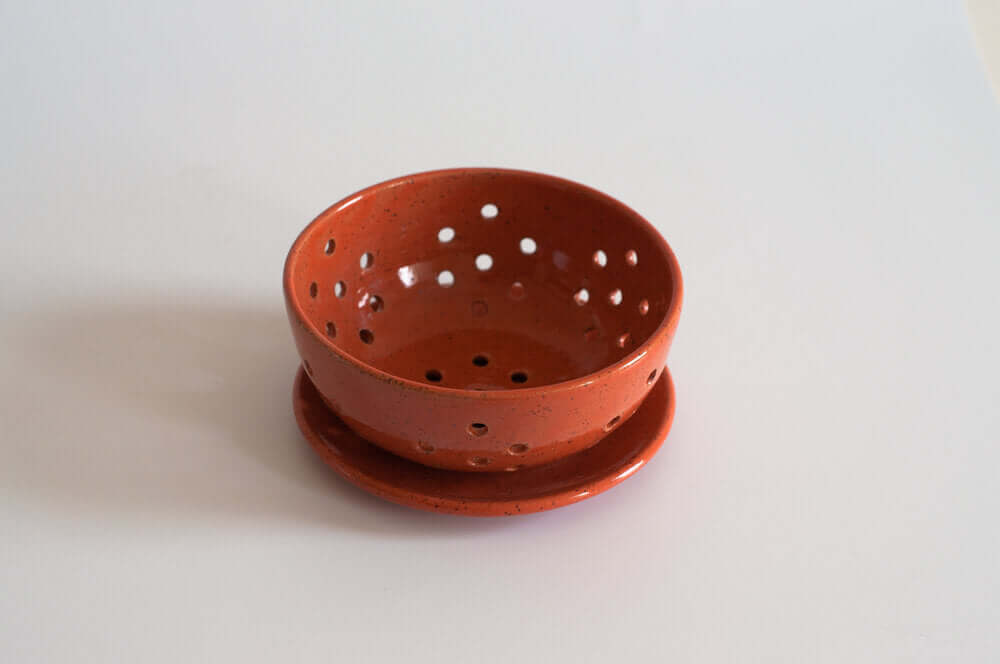 Small Berry Bowl with Saucer in Coral at PINCH