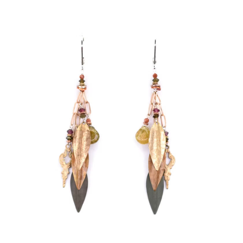 Sterling Silver, Bronze, Patinaed Brass, Citrine, Garnet, Goldstone Earrings