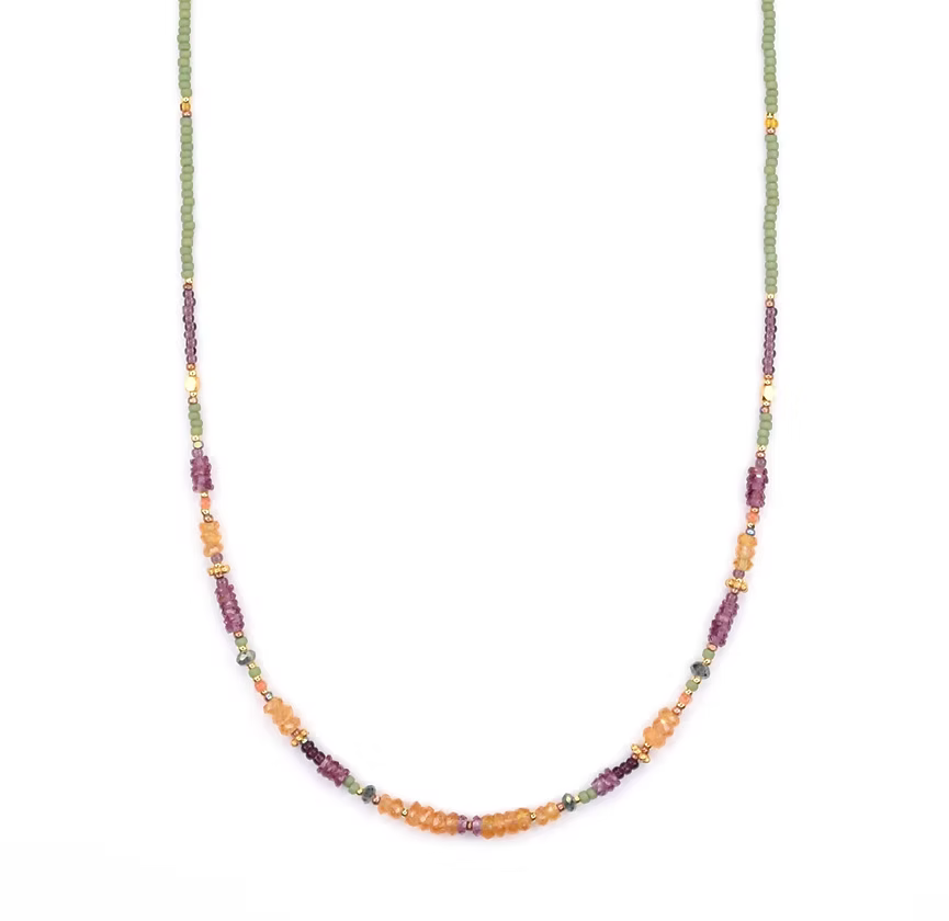 Gold Fill, Vermeil, Fanta Garnet, Rhodalite, Cubic Zirconia, Miyuki Glass Seed Beads Necklace