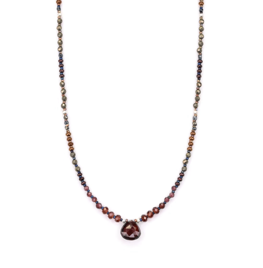 Sterling Silver Necklace with Garnet and Pyrite from Chipita at Pinch in Northampton, MA