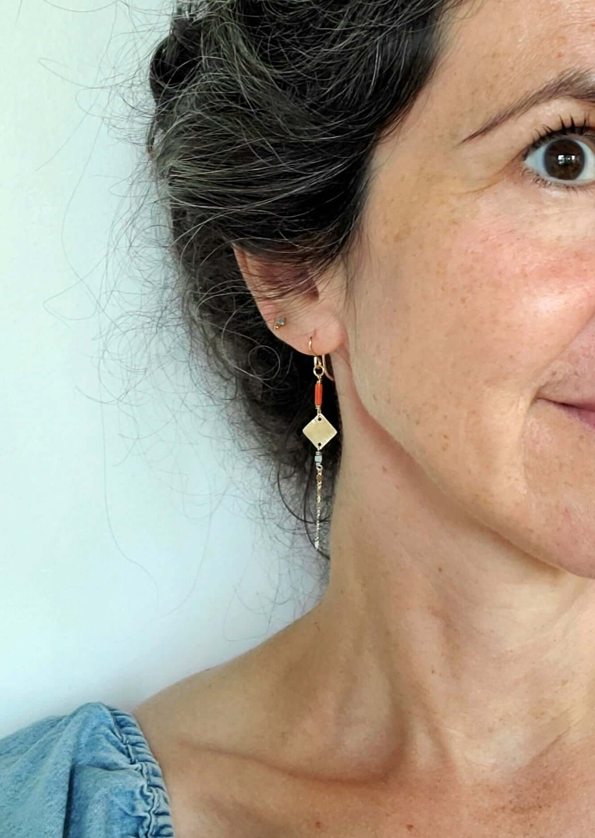Small Solstice Earrings with Coral at PINCH