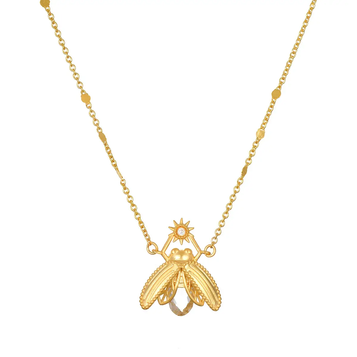 Sacred Light White Topaz Firefly Necklace in 16"