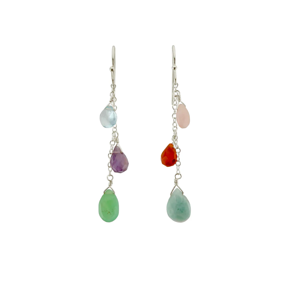 Opal, Topaz, Carnelian, Amazonite, Amethyst Earrings in Sterling Silver