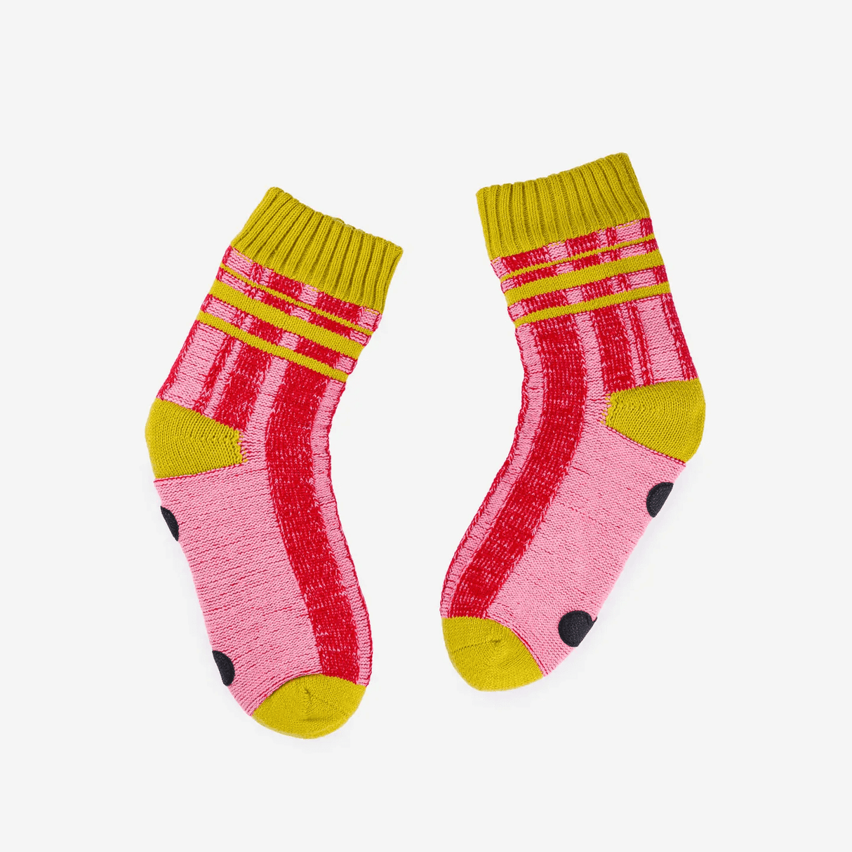 House Socks in Plaid Stripe Pink & Red S/M