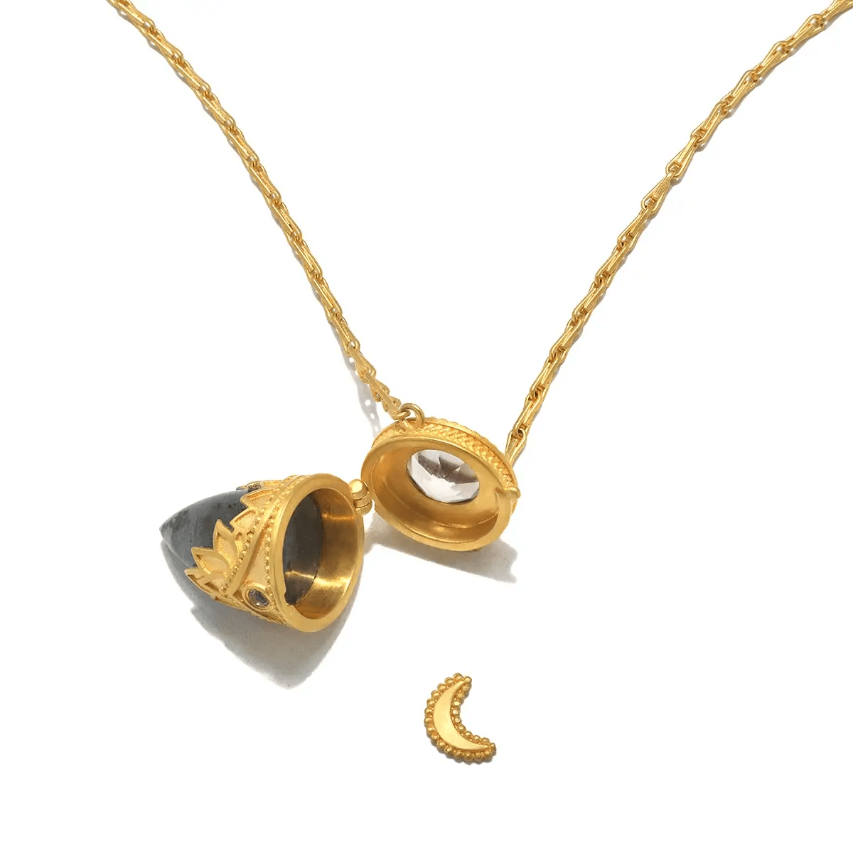 Guiding Spirit Labradorite Feather Locket Necklace from Satya at Pinch in Northampton, MA