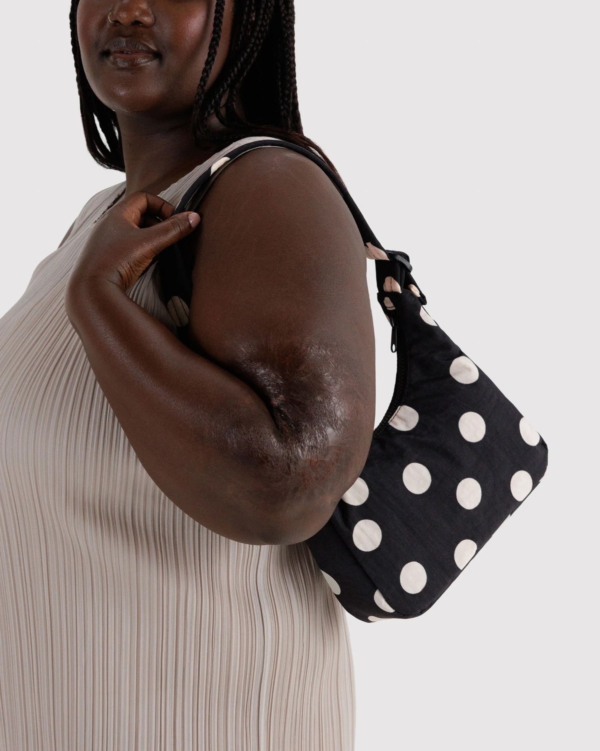 Black and Cream Polka Dot Baggu Mini Nylon Shoulder Bag