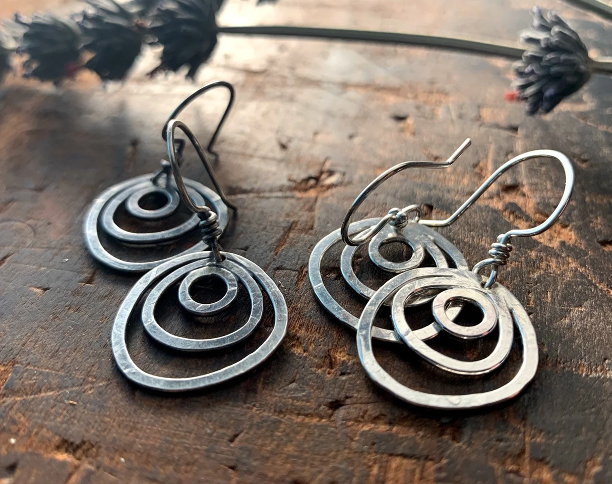 Small Vortex Earrings in Oxidized Sterling Silver from Stelzer Metalworks at Pinch in Northampton, MA
