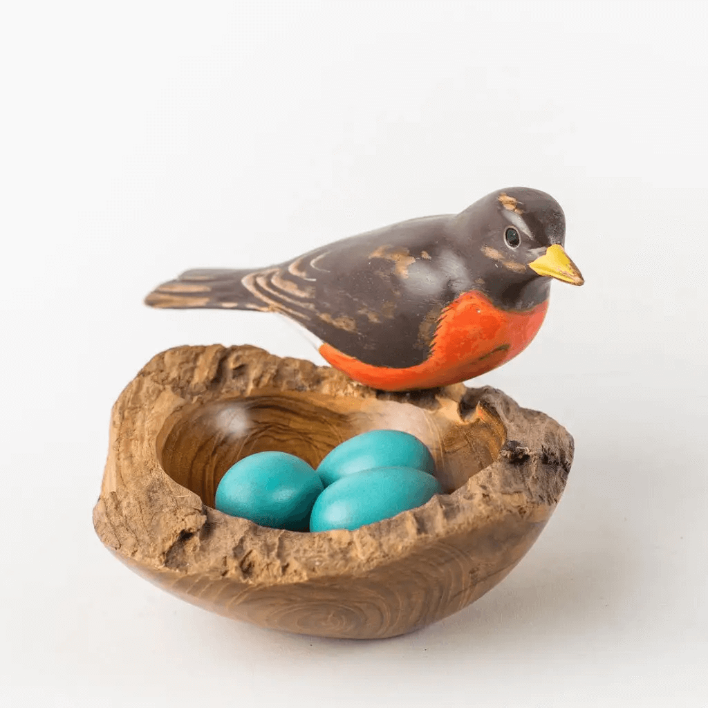 Wooden Robin with Nest and Eggs from Aviologie at Pinch in Northampton, MA