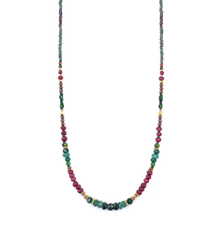 Gold Fill, 18K Vermeil, Ruby, Emerald, Chalcedony Necklace