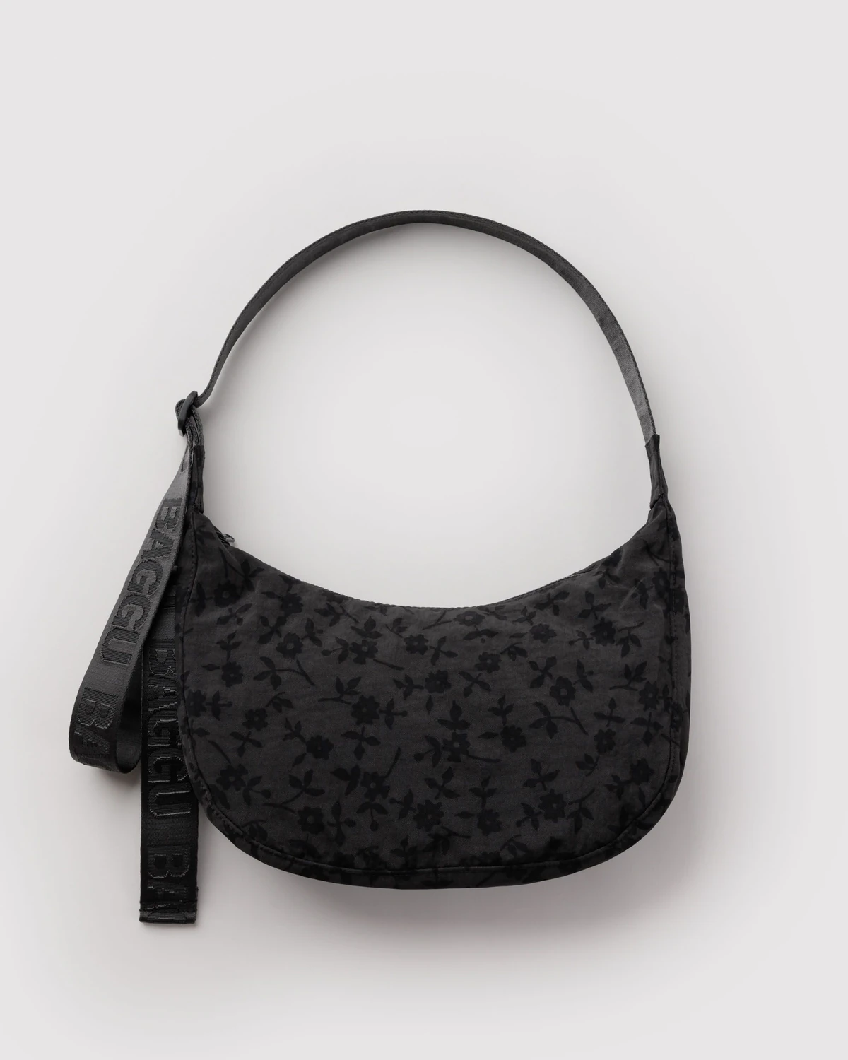 Medium Nylon Crescent Bag in Charcoal Ditsy Floral