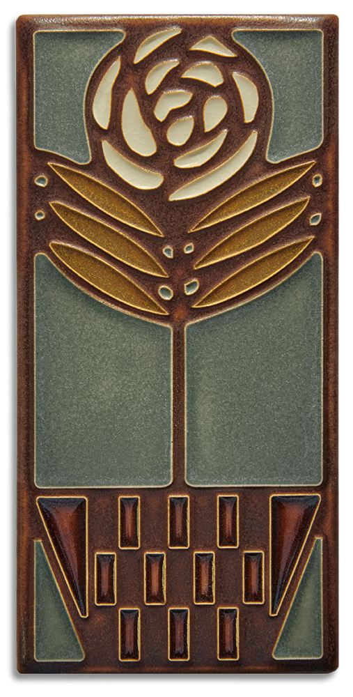 Dard Hunter Checker Pot Rose 4x8 Tile in Stone from Motawi Tileworks at Pinch in Northampton, MA