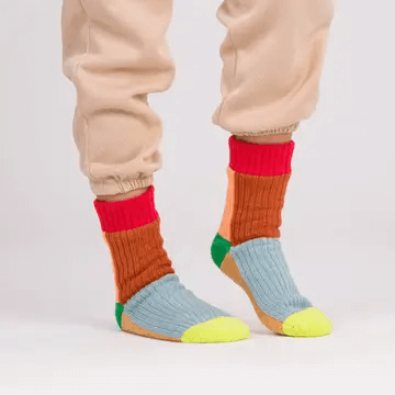 Kaleidoscope House Socks in Stone Rust Blue Size Large/XL at PINCH