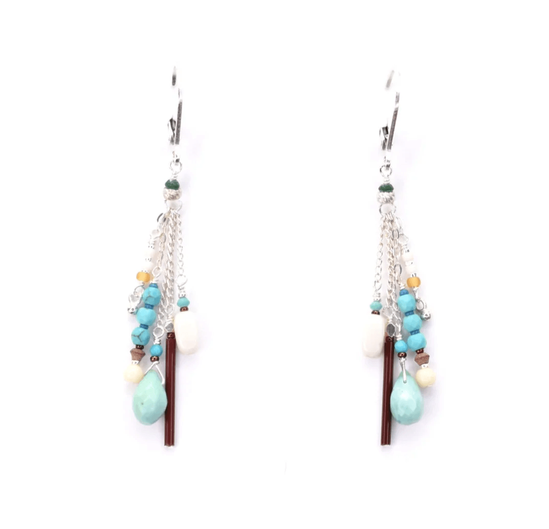 Earrings with Turquoise, Bone & Glass Beads in Sterling Silver at PINCH