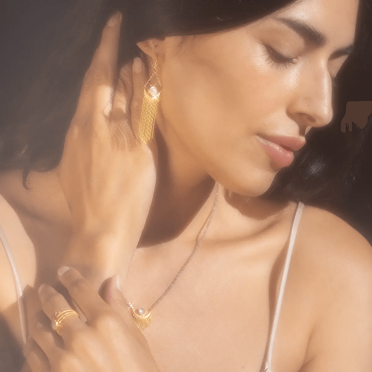 Cascade of Sunlight Moonstone Fringe Drop Earrings