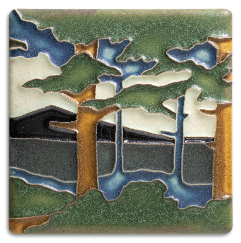 4x4 Pine Landscape - Mountain (Summer) Tile from Motawi Tileworks at Pinch in Northampton, MA