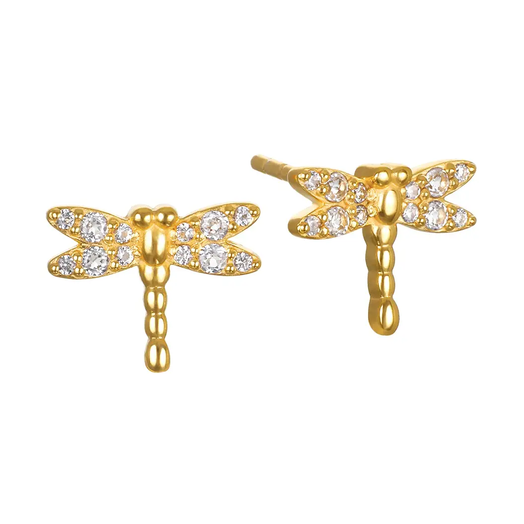 White Topaz Dragonfly Stud Earrings