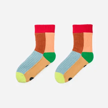 Kaleidoscope House Socks in Stone Rust Blue Size Large/XL at PINCH
