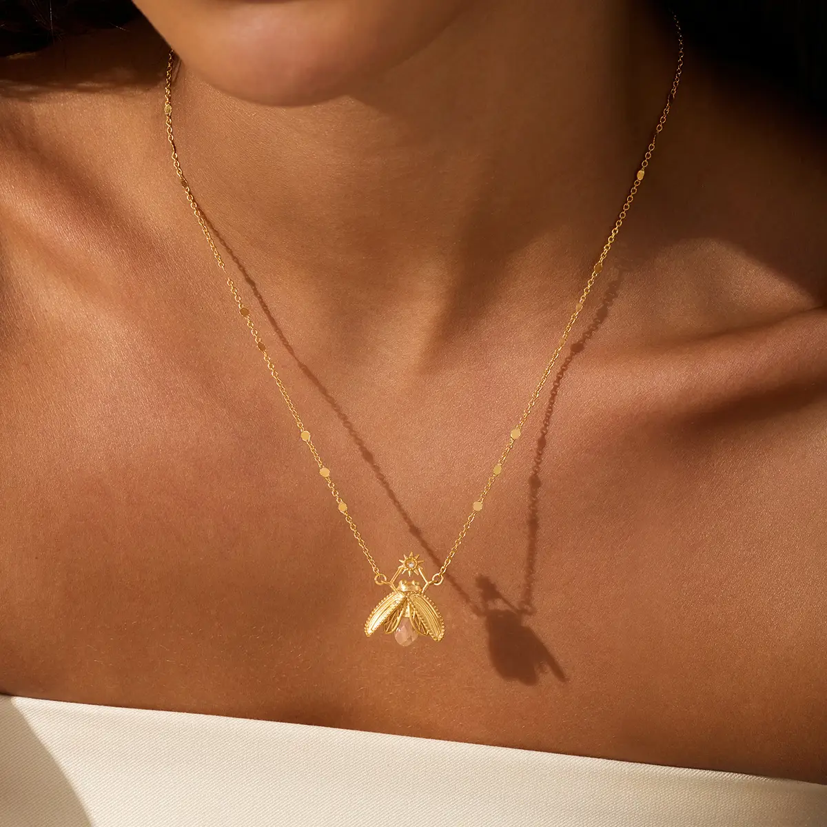 Sacred Light White Topaz Firefly Necklace in 16"