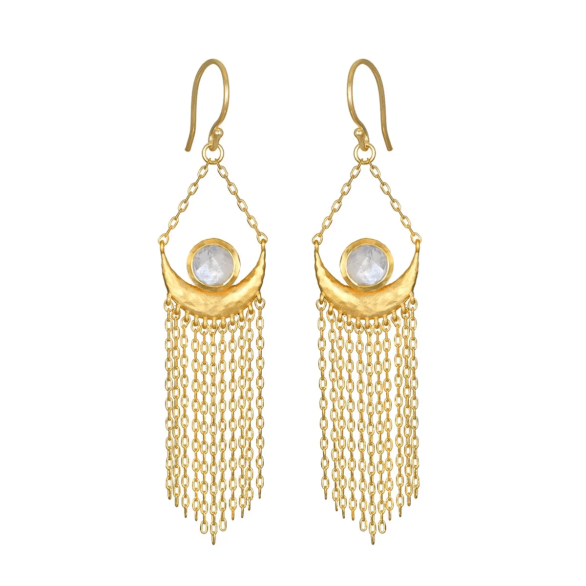 Cascade of Sunlight Moonstone Fringe Drop Earrings
