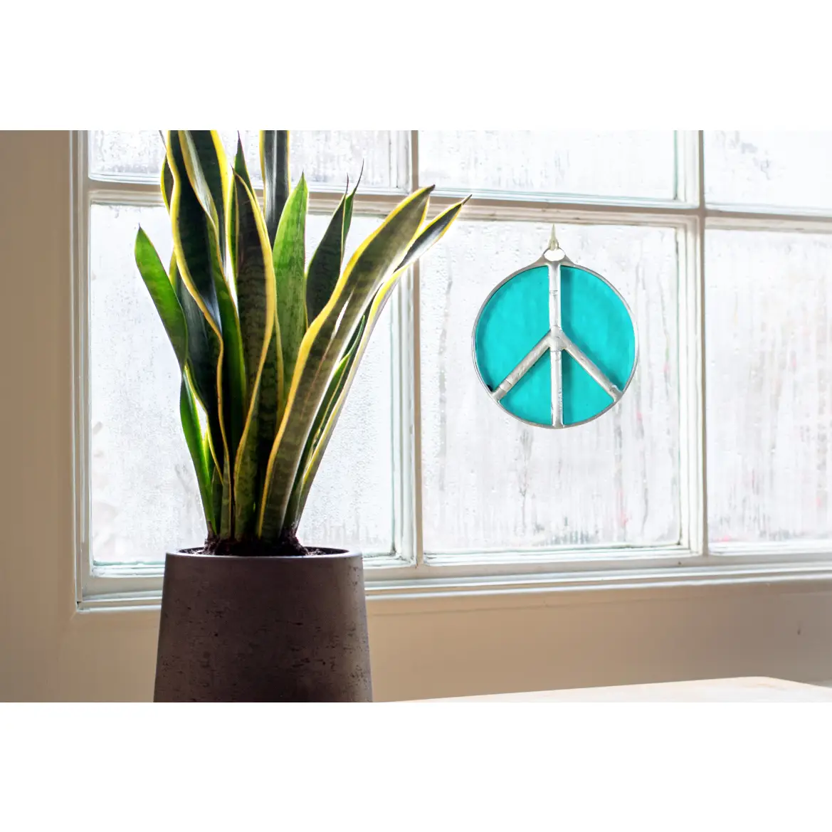 Glass Suncatcher Peace Sign in Flower Power Blue Glass from Samara Designs Studio at Pinch in Northampton, MA