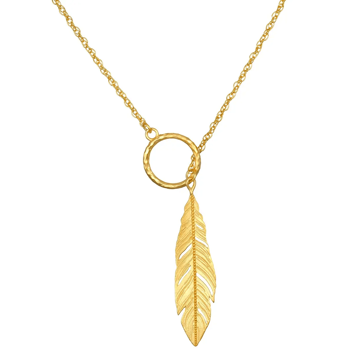 Spiritual Messenger Feather Lariat Necklace from Satya at Pinch in Northampton, MA
