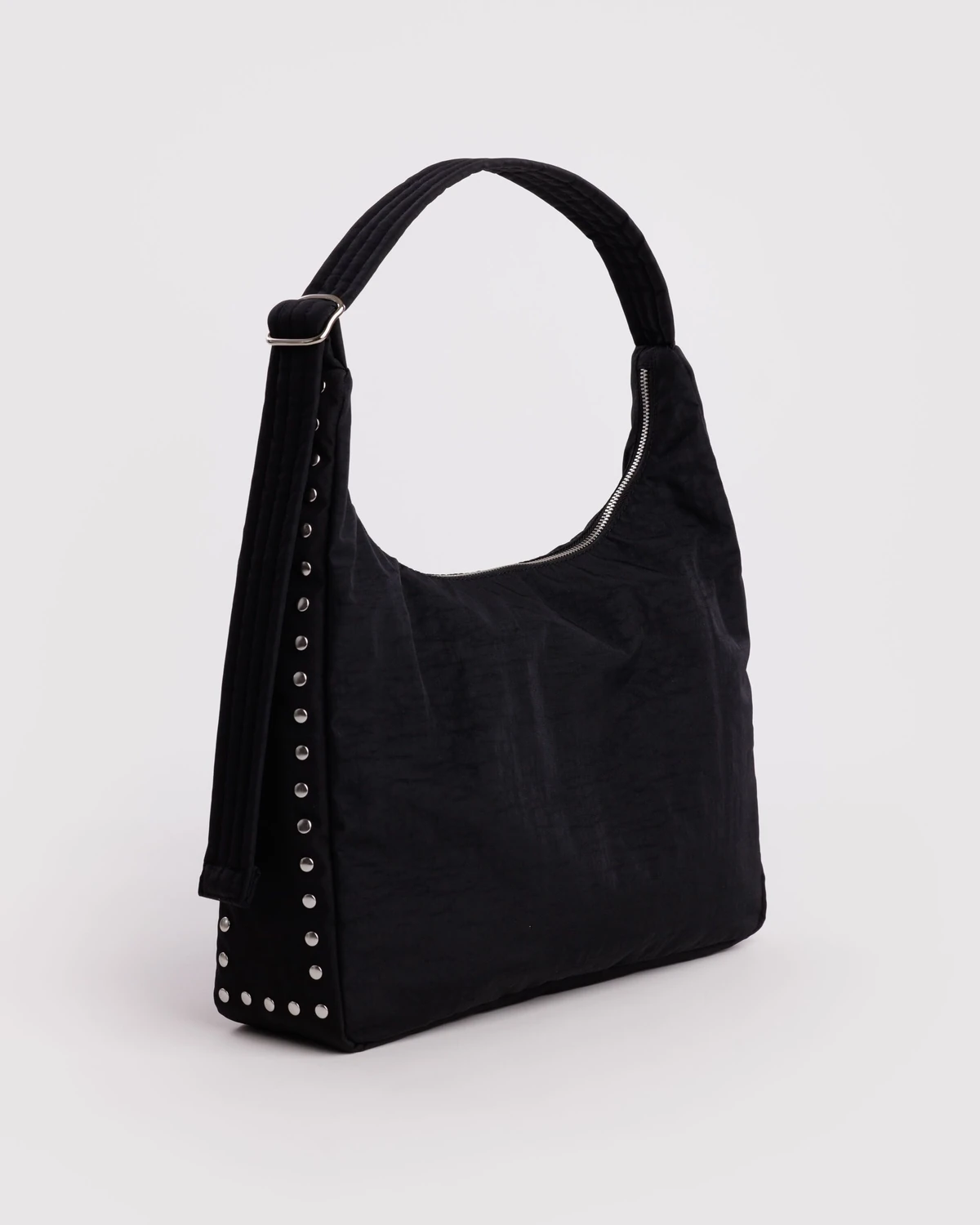 Black Nylon Shoulder Bag with Studs
