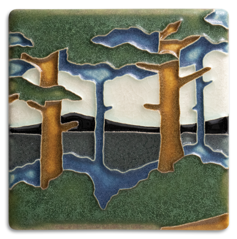 4x4 Pine Landscape - Valley (Summer) Tile from Motawi Tileworks at Pinch in Northampton, MA