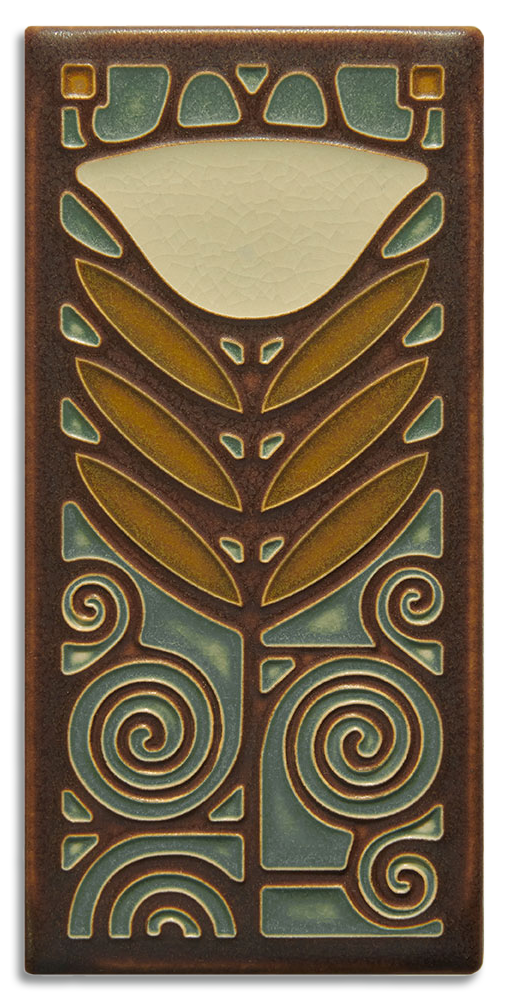 Dard Hunter Poppy Tile 4x8 in Stone from Motawi Tileworks at Pinch in Northampton, MA