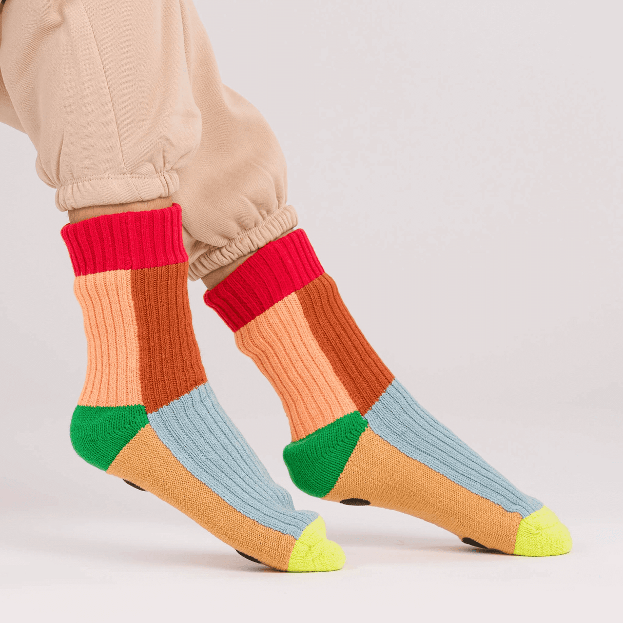 Kaleidoscope House Socks in Stone Rust Blue Size Large/XL at PINCH