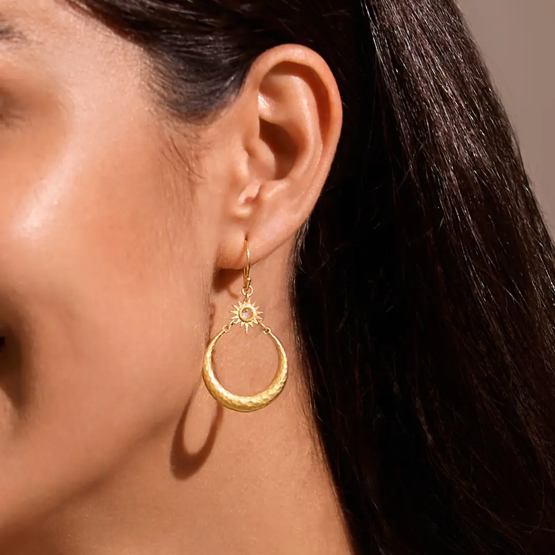 Stellar Sisterhood Moonstone Hoop Earrings from Satya at Pinch in Northampton, MA