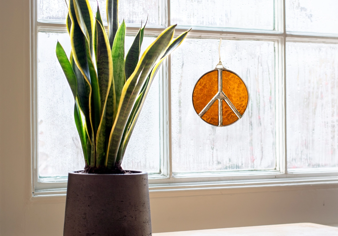 Glass Peace Sign Suncatcher in Tupelo Honey from Samara Designs Studio at Pinch in Northampton, MA