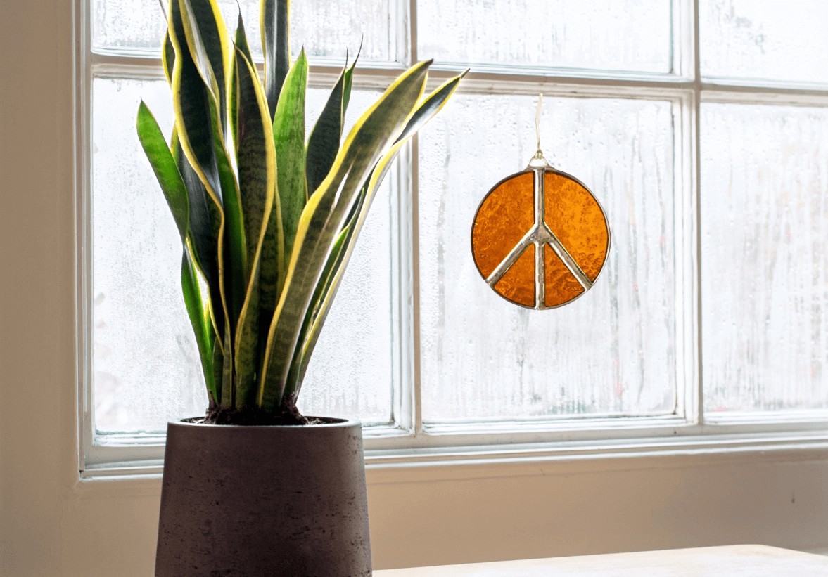 Glass Peace Sign Suncatcher in Tupelo Honey from Samara Designs Studio at Pinch in Northampton, MA